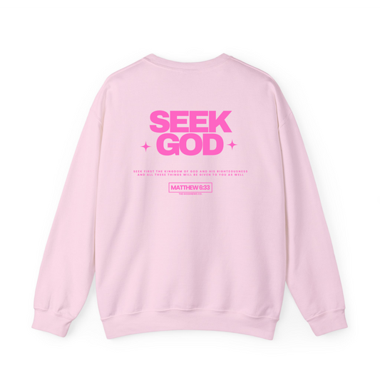 Pink Seek God Crewneck | Christian Valentine’s Gift | Matthew 6:33